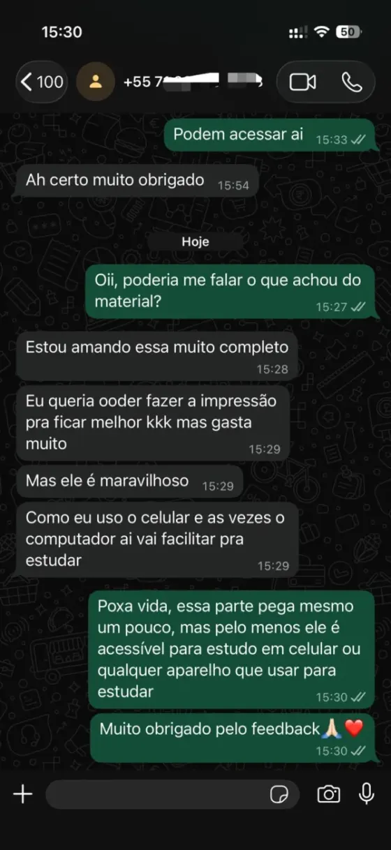 Mensagem sobre estudar o material no celular e no computador