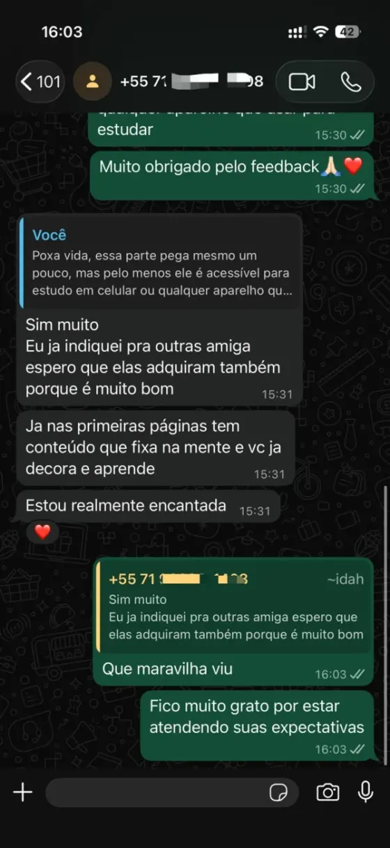 Mensagem sobre o conteúdo e a indicação para amigas