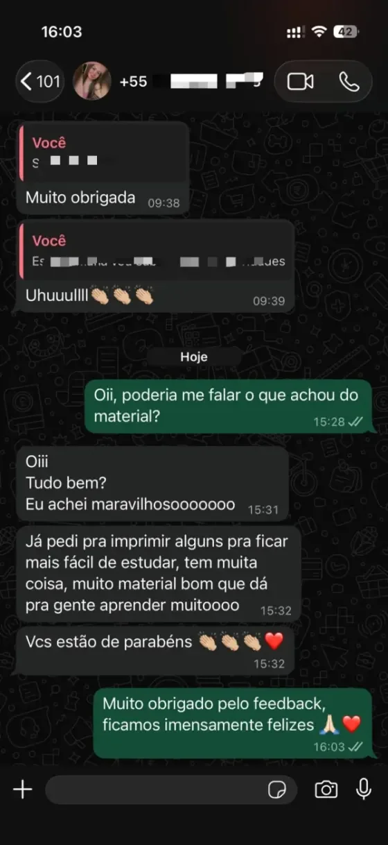 Depoimento de aluna sobre a qualidade e variedade do material