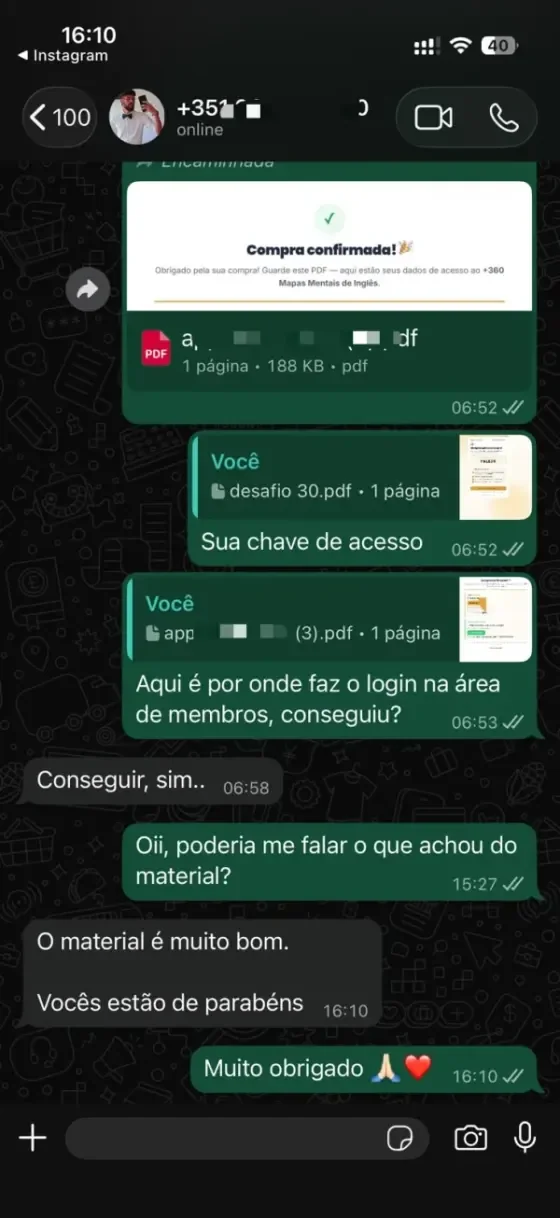 Depoimento de aluno sobre o material recebido